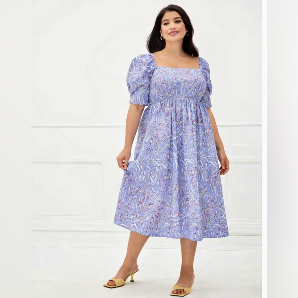 Eloquii Floral Blue Midi Dress 3X - Picture 1 of 3